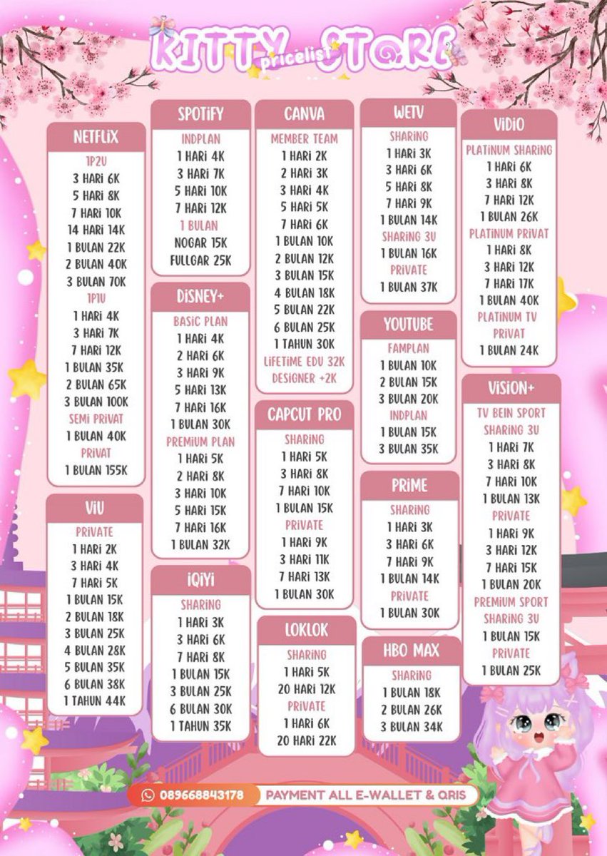 xyeoxja's tweet photo. WTS WTB JUAL APP BERGARANSI MURAH DAN FASTRESP YUK JAJAN DISINI  

NETFLIX DISNEY HBO VIU IQIYI YOUTUBE WETV PRIME VIDIO VISION SPOTIFY CAPCUT CANVA 🌸  

WA DI BIO #zonauang https://t.co/hUXHqhwvrX