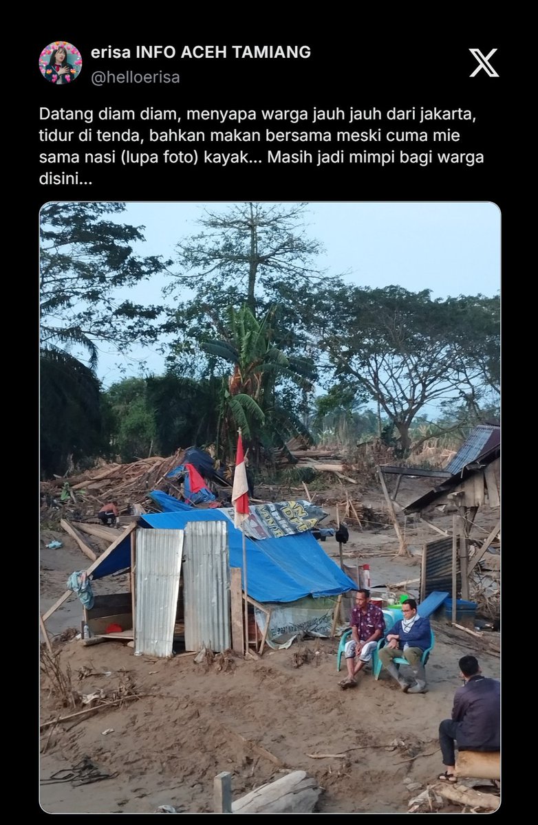 Andai dia yang jadi Presiden:

- Sudah pasti menetapkan bencana Sumatera jadi Bencana Nasional

- Sudah pasti sejak hari pertama akan berkantor di lokasi bencana

- Sudah pasti akan menindak tegas tanpa pandang bulu semua pihak penggundul dan perusak hutan, karena dia bukan