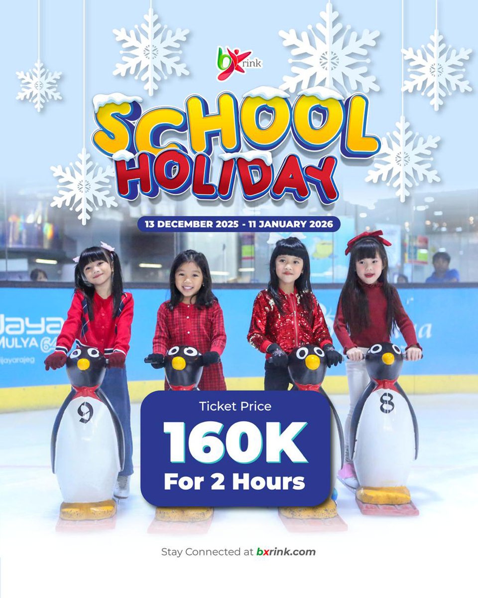 Ready to glide into the holiday fun? ⛸✨

BX Rink School Holiday season is here!
🗓️: 13 December 2025 – 11 January 2026
🎟️: 160K /2 Hours

Make your holiday unforgettable on ice!

See you on ice, skaters ❄💙
More info: bxrink.com