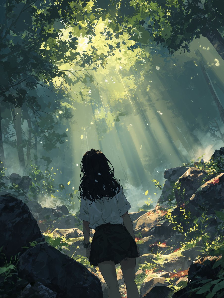 Shima17Tomo's tweet image. 本日のお題は「#息吹」

光が降りて、葉が揺れて、
森が「生きてる」って教えてくれる。

Today’s theme: “#Breath”.
Light falls, leaves tremble—
that’s how the forest says I’m alive.
ourt-ai.work/image/b240eab9…
#ourtAI #AIart