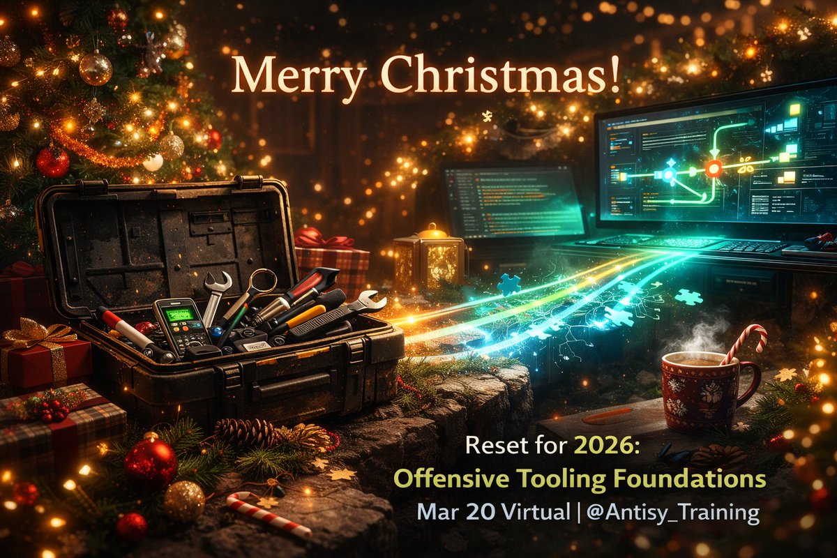 cstraynor's tweet image. 🎄 Merry Christmas! Even on downtime, your offensive tooling mindset stays sharp.

Join me virtually for Offensive Tooling Foundations (Mar 20 Virtual | @Antisy_Training) and reset for 2026 strong.

🔗 ridgebackinfosec.com/events/#antisy…

@Antisy_Training #Foundations #OffensiveSecurity