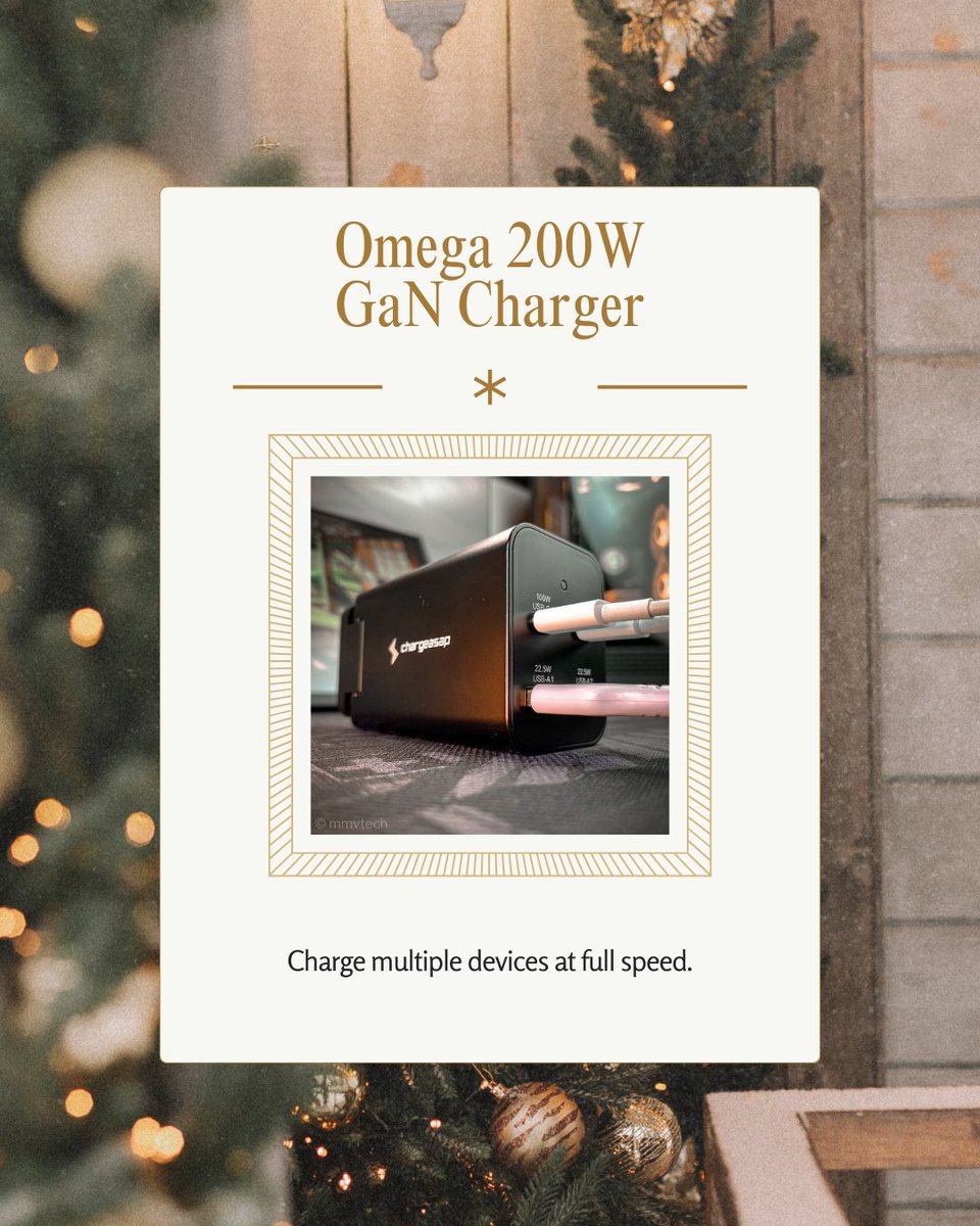 chargeasap's tweet image. Level up your Christmas charging! 🎁⚡

Omega 200W powers laptops, tablets and phones all at once without the heat or bulk.

Visit chargerasap.com for more pro-level gift ideas! 🎄🔌

#usbcharger #electronics #mobilecharger #google #laptop #electronicstore #techinsider