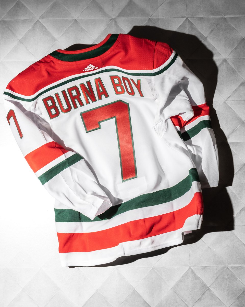 Custom <a href="/NJDevils/">New Jersey Devils</a> throwback for @BurnaBoy 🚀