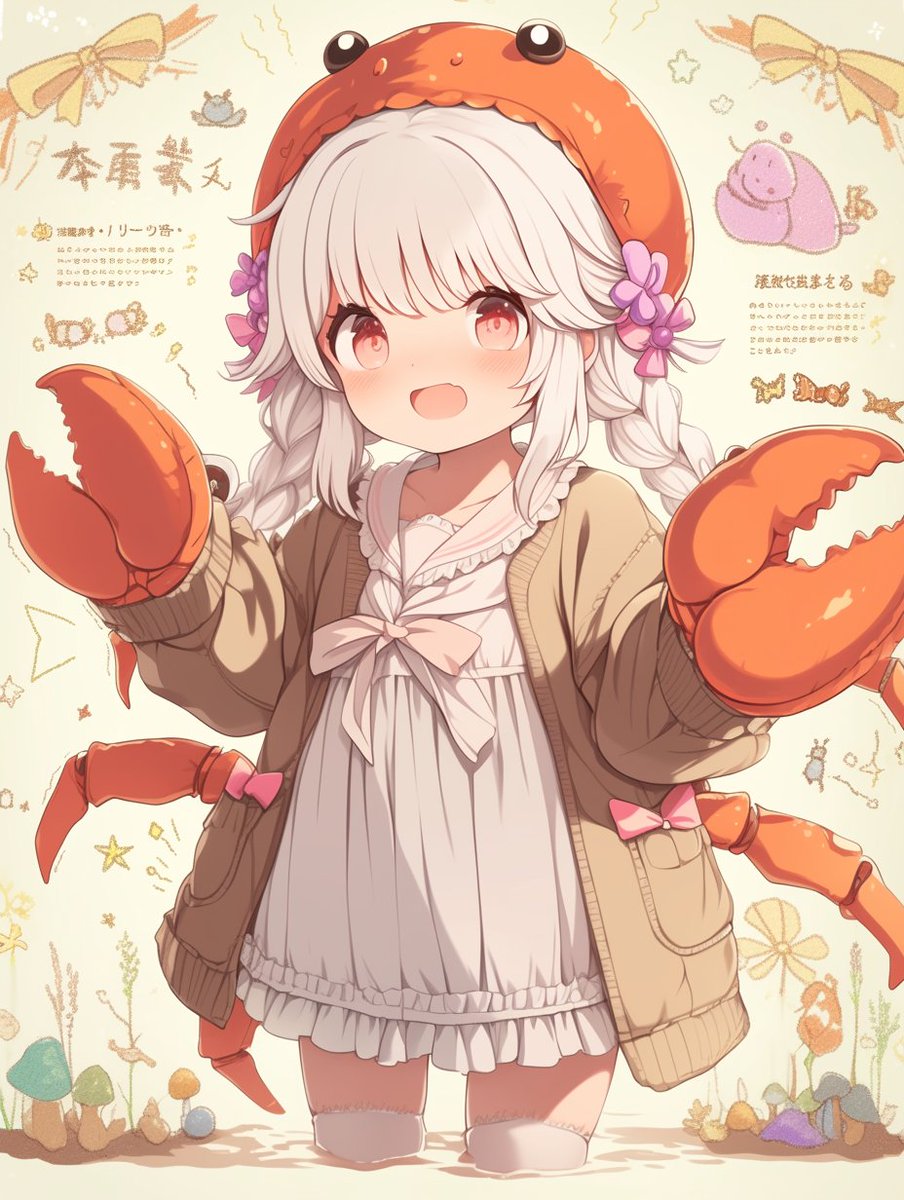 8ba4649's tweet photo. なりきり図鑑⭐No.16

🦀カニっ子。

  「見てみて、この大きなハサミ！これでぎゅーってする？」

🌸性格：甘えん坊で愛らしい
❤趣味：ハサミで色々なものを挟む
👀癖：目を大きく見開いておねだり。大きな瞳で上目遣いになり、お願いをする癖があります。

#キャラクター図鑑 https://t.co/Rx6EwmseGH