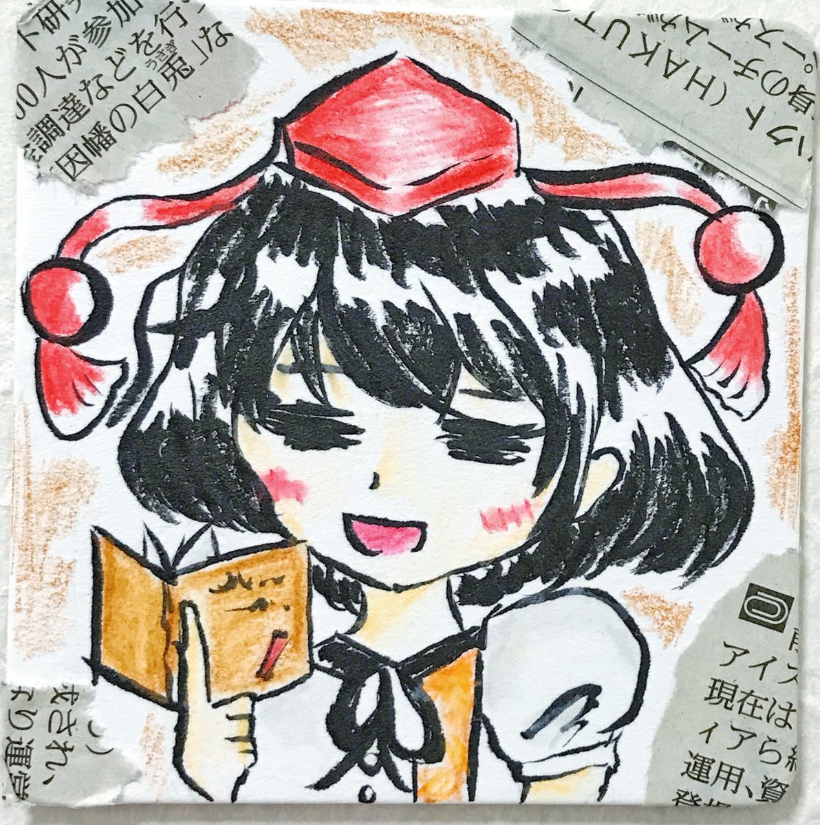 9×9の紙コースターに描いたもの
#にっぴが作ったもの  #射命丸文