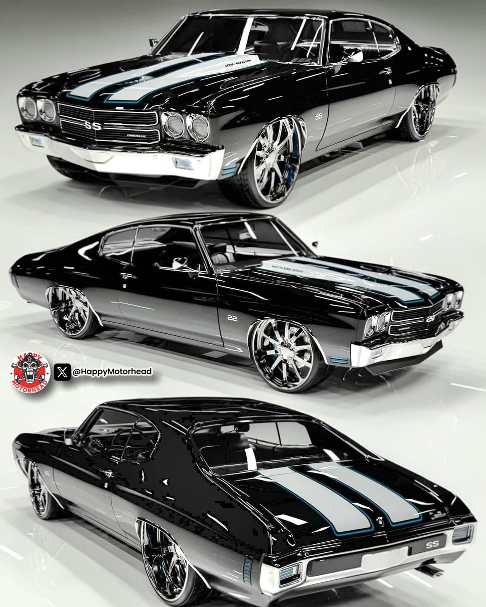 HappyMotorhead's tweet photo. ♦️🔸️💎🔸️♦️🔹️💎🔹️♦️🔸️💎🔸️♦️

That moment when a 1970 Chevelle SS gets murdered-out paint, perfect two-tone, 26s, and a sinister stance 😈🔥

🔸️ Would or Wouldn't ❓️ 🤔

#Chevelle #ChevelleSS #70Chevelle #MuscleCar #Restomod #MurderedOut #BigWheels #ClassicCars #CarPorn #AmericanMuscle