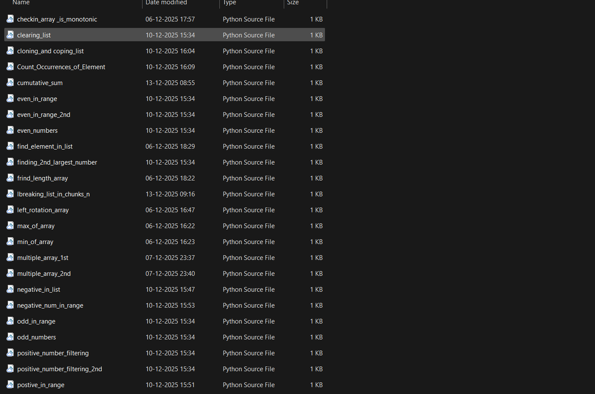 Sanxkar's tweet image. ah after long time did 39 questions on list and arrays python hehe!!!! 
#BuildInPublic
#Python
#PythonProgramming
#LearnPython
#CodingInPublic
#100DaysOfCode