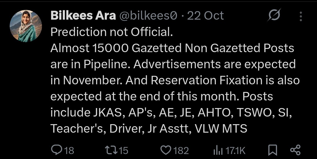 MalikTutorial's tweet image. Every time @bilkees0 reach drops, a fresh “15000 posts coming soon” story pops up.
Same script, same fake hope.
She knows how to exploit the desperation of unemployed youth of J&amp;amp;K.
These aren’t genuine info sources, they’re political IT-cells.

Stop chasing rumours. Focus. Study.