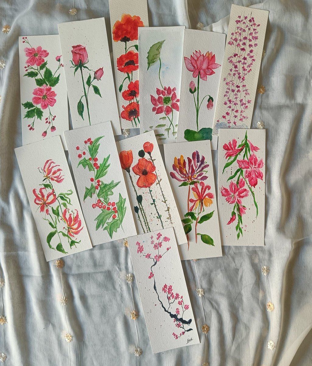 tikulli's tweet image. Gifting books this #holidayseason? Handpainted Bookmarks. Not prints. Each is a unique mini painting. Tuck them in your favourite book. Send as a gift or frame as sets. Perfect for #bookclub
Or #bookstore. DM to buy. Share to amplify. #BookTwitter #giftideas