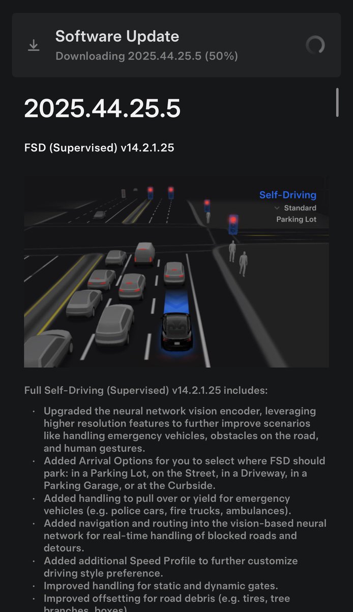 NEWS: Tesla FSD V14.2.1.25 is now rolling out with the Holiday Update to HW4 vehicles.