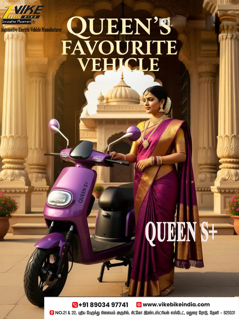 vikebikeindia's tweet photo. 👑 Queen attitude. Royal ride.
 QUEEN S+ Electric Scooter 💜⚡
Daily travel just got elegant &amp; eco-friendly 🌿
#QueenSPlus #VikeBike #EVTamilNadu #RideLikeAQueen https://t.co/StudlmU6E8
