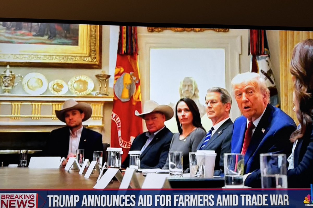 Garrett_Love's tweet photo. Big thanks to Pres @realDonaldTrump &amp; Ag @SecRollins for the invite to share my perspective from the farm, announcement of Farmers Bridge program &amp; their work on behalf of American farmer. Surreal for this farm kid to talk policy w/ @POTUS &amp; members of cabinet in Oval Office… https://t.co/OgbIQ7kbj6