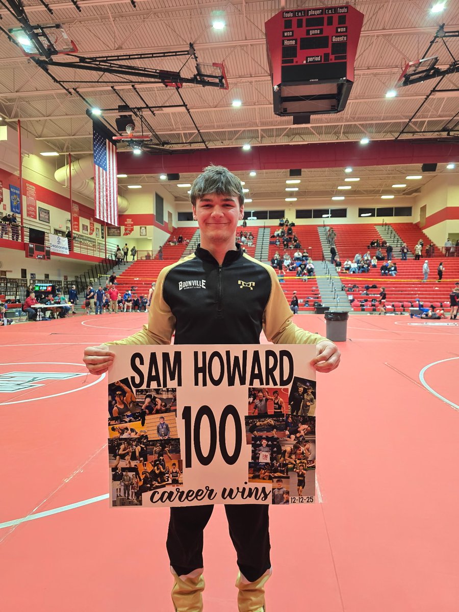 1BHSWrestling's tweet photo. Sam Howard got win 100 tonight, congrats kid! https://t.co/iyvfE9QhCF