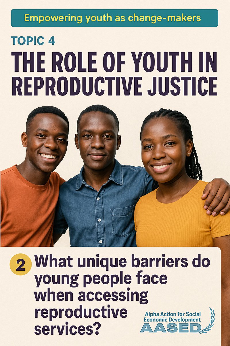 Topic 4: The Role of Youth in Reproductive Justice

Theme: Empowering youth as change-makers.

2️⃣ What unique barriers do young people face when accessing reproductive services?
#Letstalk #OurHealthOurRights #ReproductiveJusticeUG #GenderEquality #MasindiVoices #EndStigma