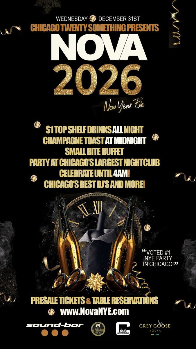 sound_bar's tweet image. *** Special Midnight Announcement!  NOVA NYE 2026 at Sound-Bar!  For a very limited time we are offering a DISCOUNT CODE ‘SOUNDBAR’  for our night owls in Chicago!  The code will not last long!  Wednesday, December 31st, 2025 - $1 Drinks All Night Long!  Buy tickets now!…