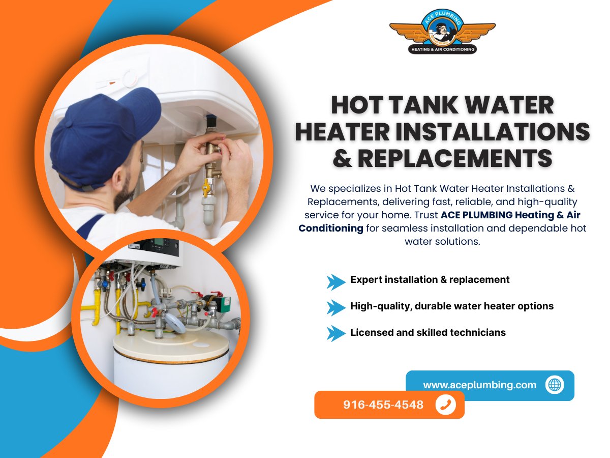 aceplumbingCA's tweet photo. Reliable Hot Water Starts Here!

Get fast, professional Hot Tank Water Heater Installations &amp; Replacements with Ace Plumbing Heating &amp; Air Conditioning. 

📞 Call: 916-455-4548
 🌐 Learn More:https://t.co/m5YHN366W7 https://t.co/Xkar34ppBt