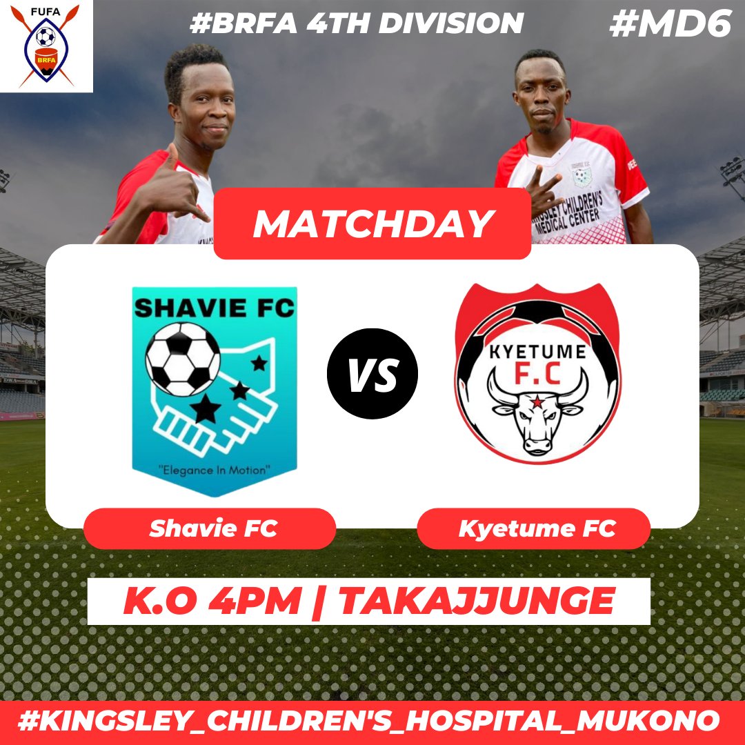 ShavieFC's tweet photo. #SHAVIE_NATION
@BugandaRFA 4th Division League #Chapter_6 is upon us today evening. Let's fall in folks.
#ShavieFC
#ShavieYeYaffe
#ShavieWewaawo
#KingsleyChildrensHospitalMukono https://t.co/XG8ls8u2hk