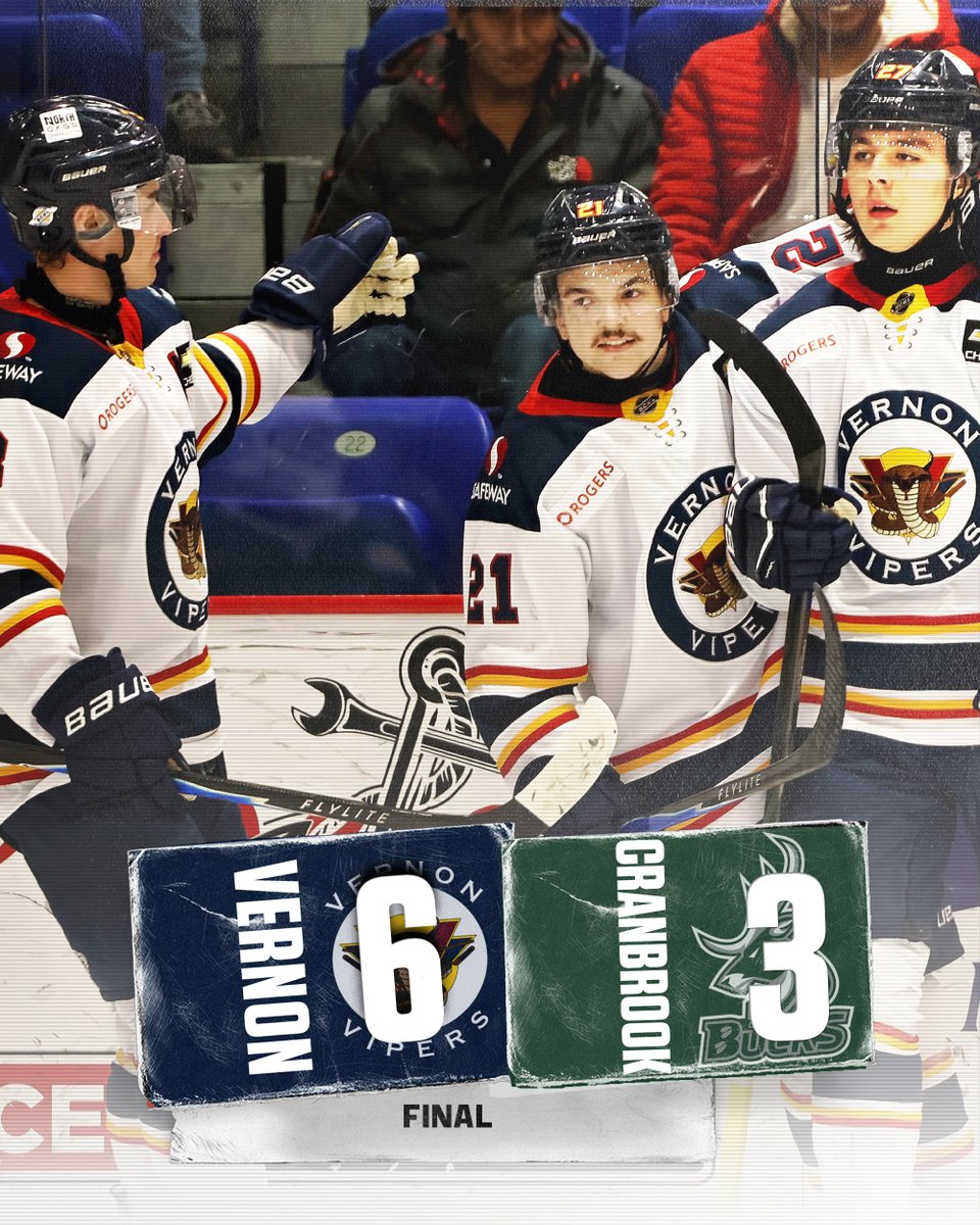 VernonVipers's tweet image. The Vipers score 3 in the 3rd from Charko, McMillan and Bradshaw and take it 6-3.  Shots finished 38-22 VER

#TimeToStrike