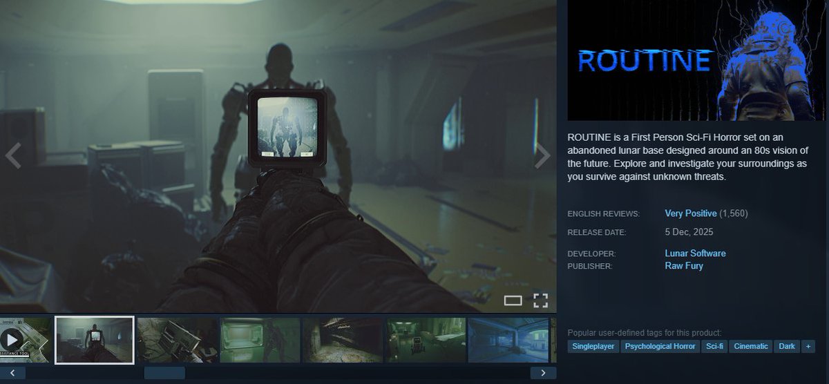 crayator's tweet image. I don't usually say or do reviews but Routine by @LunarSoftware is a GEM of a horror game, absolutely loved it. Probably the best horror experience I've had this year, and was only like $30 AUD, HIGHLY, recommend streaming, playing whatever this one. Needs more attention!