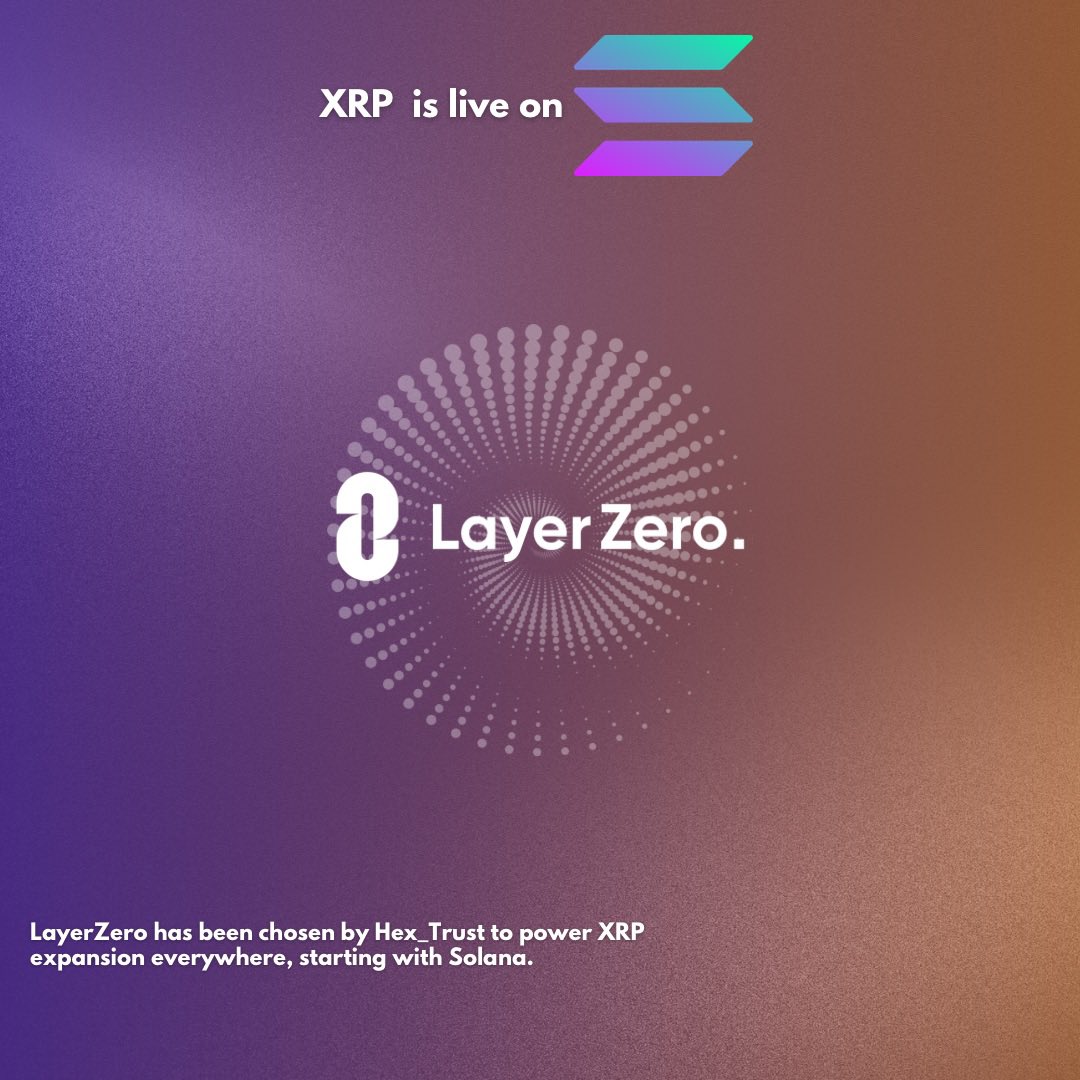 Another bullish news for $ZRO 

Hex Trust and LayerZero launch wXRP, a DeFi-ready token on Solana that's redeemable 1:1 for XRP, bringing $100M in initial liquidity and new utility to the XRP ecosystem.

Giants like XRP and Solana choose LayerZero for a reason. 

Higher!
