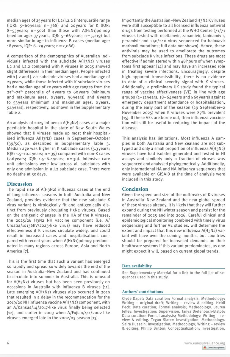 ✅Buenas noticias 

Estudio de 🇦🇺y🇳🇿 donde la Influenza A(H3N2) subclado K ya circuló, concluye que:

•Es muy contagiosa😷
•No parece ser más severa🏥
•La vacuna logra reducir riesgo de complicaciones💉
•Los antivirales (como Osetalmivir) son efectivos💊

Por todo esto, 
👍🏻