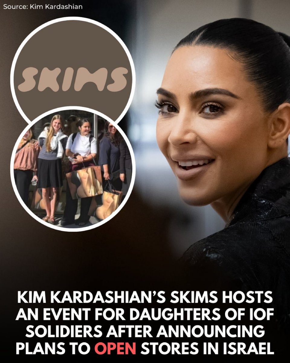 🚨 🇺🇸 🇮🇱 Kim Kardashian's SKIMS hosted an event for daughters of IOF terrorists in LA where they got a free shopping spree right after announcing that SKIMS will open 15 stores in Israel. 

BOYCOTT KIM KARDASHIAN, BOYCOTT SKIMS