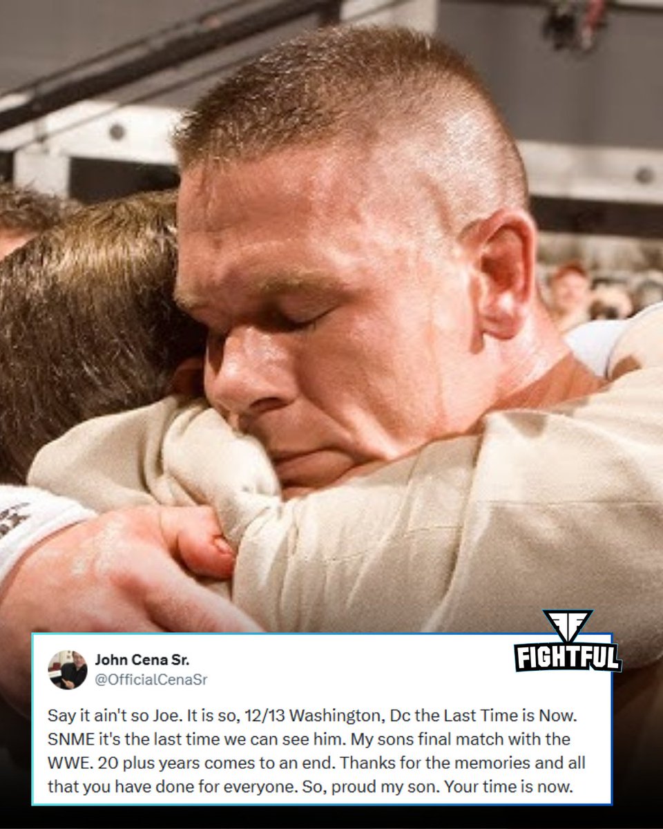Fightful's tweet photo. "So proud, my son. Your time is now."

John Cena's dad reflects on Cena's retirement tomorrow. 🥹 https://t.co/k9TJTBg29R