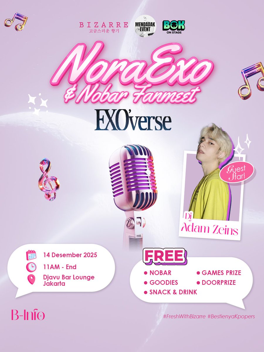 Bizarre_Perfume's tweet photo. Norae dulu, lanjut nobar🤭🫣

14 Desember 2025 yuk Bestie, kumpul buat Noraebang sepuasnya😘

Terus lanjut Nobar bareng EXO-L🤩

Yuk ketemu Mizzen dan EXO-L lainnya 💖

#NoraExo #Exo #FreshWithBizarre BestienyaKpopers https://t.co/bH4finb05O