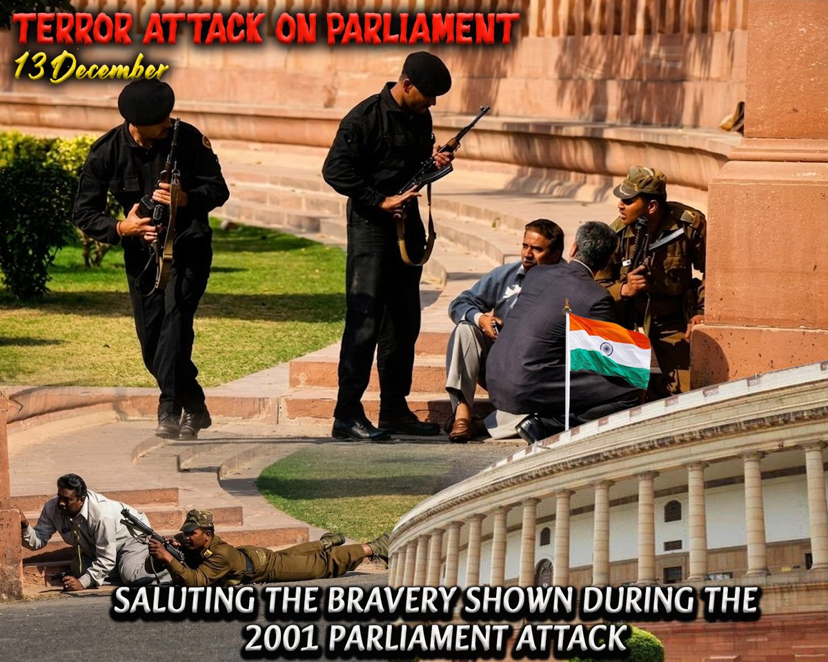 Terror aimed to paralyse India’s highest institution on 13 December 2001. The 
bravery of our security forces ensured democracy stood tall unshaken and undefeated. 
#PakSponsoredTerror #TerrorAttackOnParliament #NeverForget13Dec