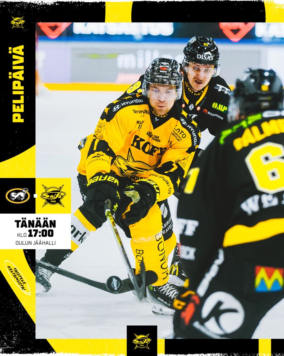 𝐏𝐄𝐋𝐈𝐏𝐀̈𝐈𝐕𝐀̈!🔥

Kärpät–SaiPa
La 13.12. klo 17:00
📍Oulu

<a href="/mtvkatsomo/">MTV Katsomo</a> 

#SaiPa #Liiga #YhdessäVahvempia