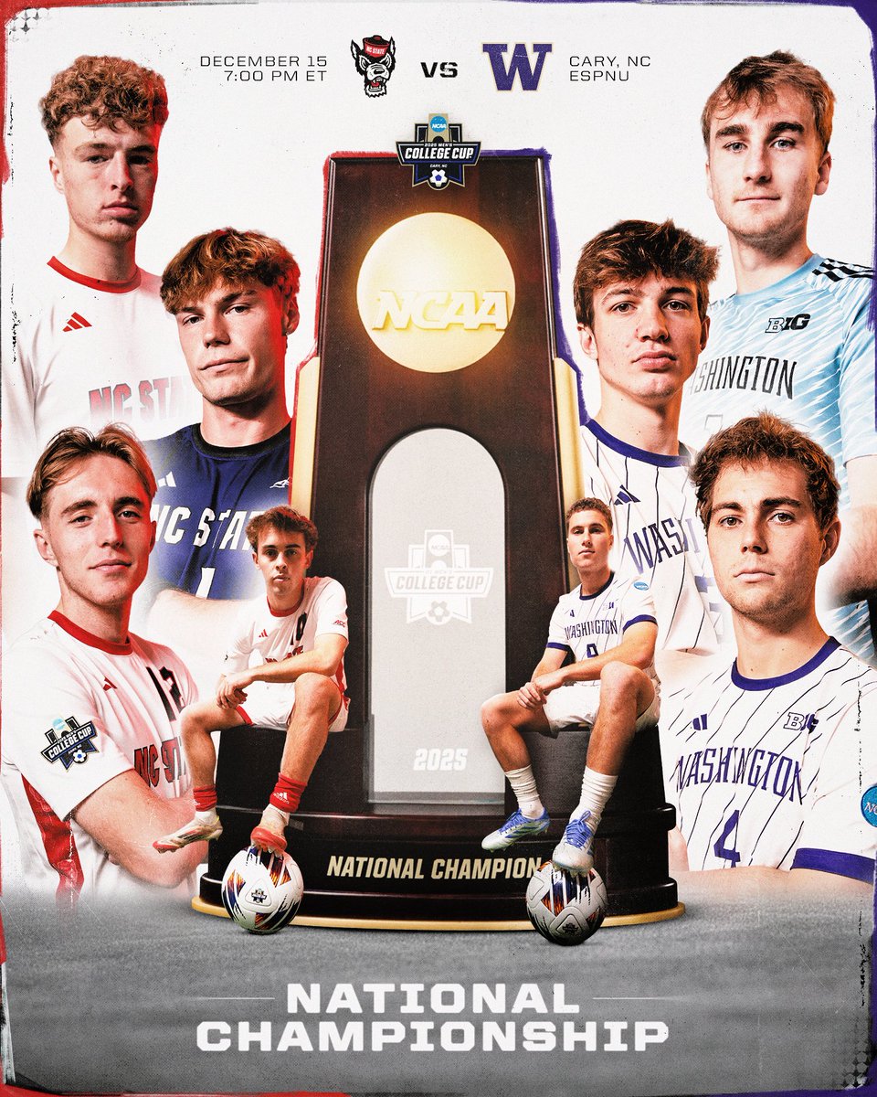 NCAASoccer's tweet image. Championship Matchup is officially locked in ⚽️🔒

(15) @PackMensSoccer 🆚 @UW_MSoccer 

#MCollegeCup