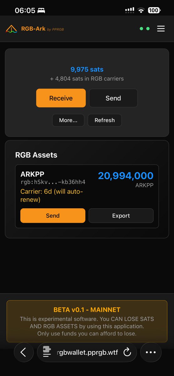 #RGB #ARK

The ark-rgb experimental wallet version 0.1 is soon out ( mainnet)! 

At this occasion I will test an airdrop of the experimental #RGB asset $arkpp 👀

We will build a list of ark1.. address from arkade wallets ( please backup you nsec private key !) 

Details come..