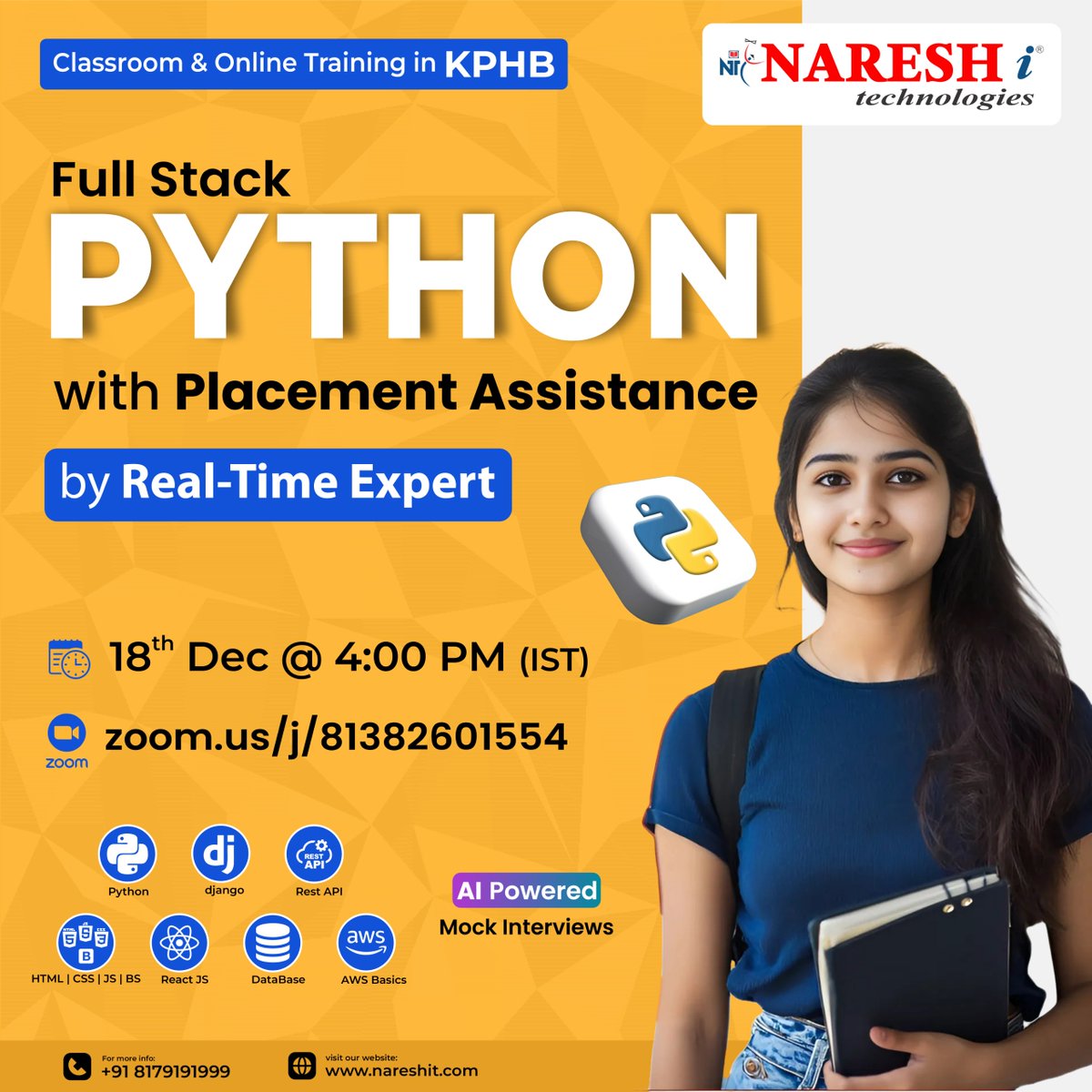 nareshitech's tweet image. 🚀 Kickstart Your IT Career with Full Stack PYTHON!💻

👉 Register Now: t.ly/Python-15D

 Full Stack Python with Placement Assistance, 

👨‍🏫Training by Real-Time Expert
🗓 Date: 18th December 2025⏰ Time: 4:00 PM (IST)

#FullStackPython #PythonTraining #NareshIT #Python