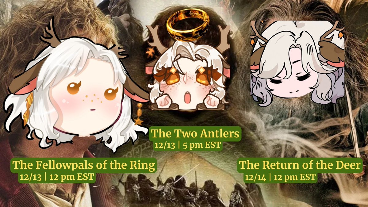 Please enjoy this Canva art informing you of my Lord of the Rings marathon weekend in my Discord!! 
Starting tomorrow at 12pm EST, grab some Hobbit food and get cozy as we start with The Fellowship of the Pals!