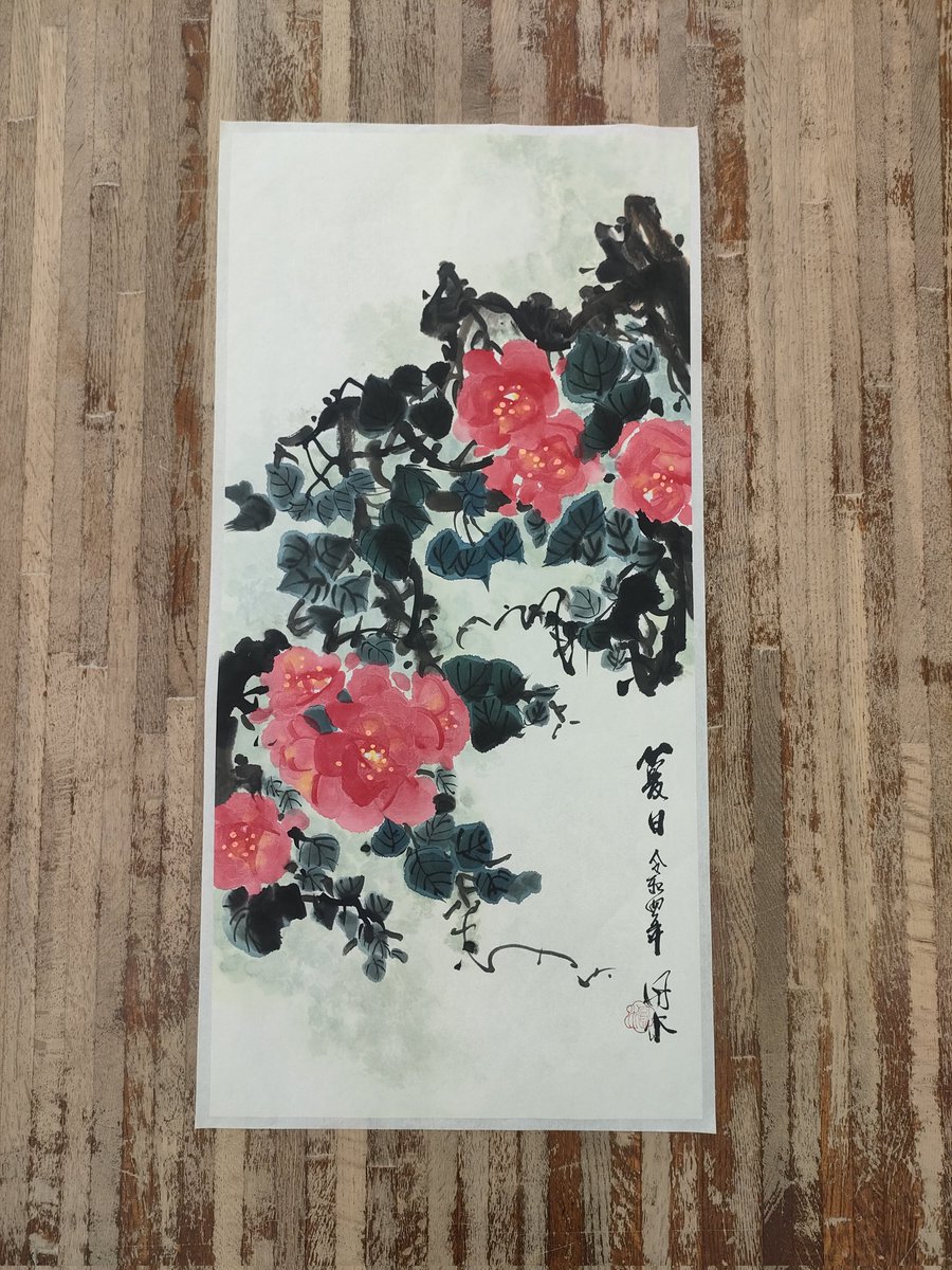 今まで描いてきた梅、バラ、竹、菊の水墨画(墨彩画)です！ なかなか
