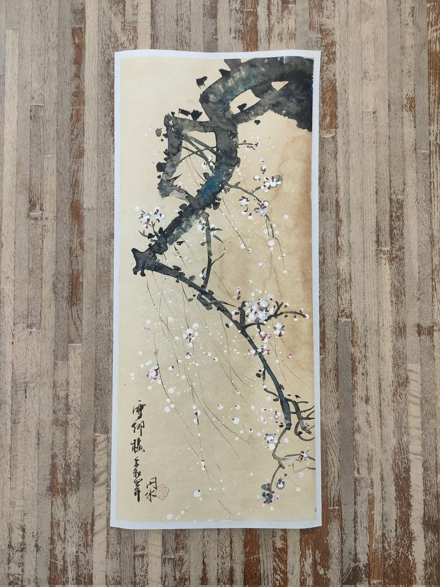 今まで描いてきた梅、バラ、竹、菊の水墨画(墨彩画)です！ なかなか