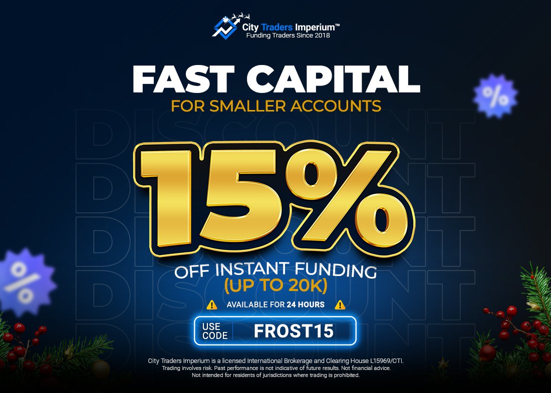 🎄 Day 13 of our CTI Christmas Giveaway! 🎄

The gifts keep on coming! Today, we have a special treat for you. Get 15% off Instant Funding for smaller accounts (up to 20K) for the next 24 hours only!

Use code FROST15 to claim your gift!

👉 citytradersimperium.com/forex-funded-t…