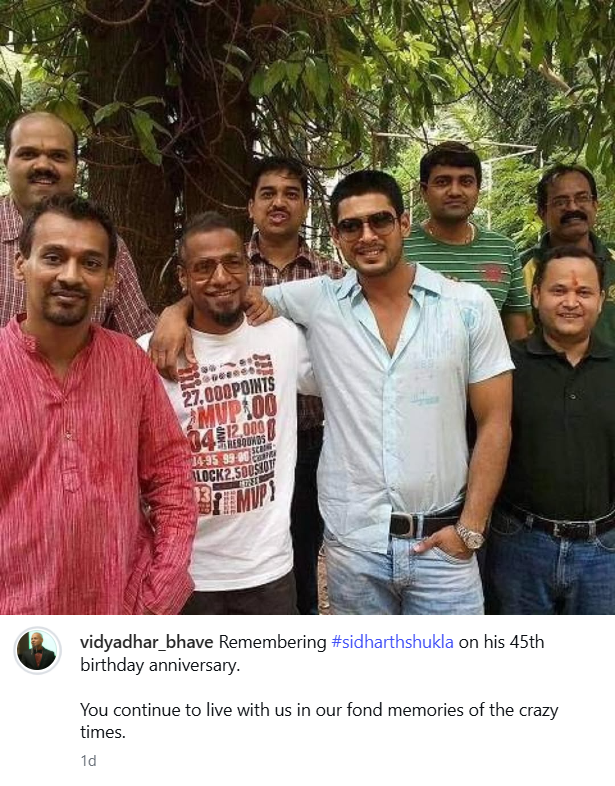 Sid's friend Vidyadhar IG Post

"You continue to live with us in our fond memories of the crazy times."

HBD KING SIDHARTH 
#HBDSidharthShukla 
#SidharthShukla
#SidHearts