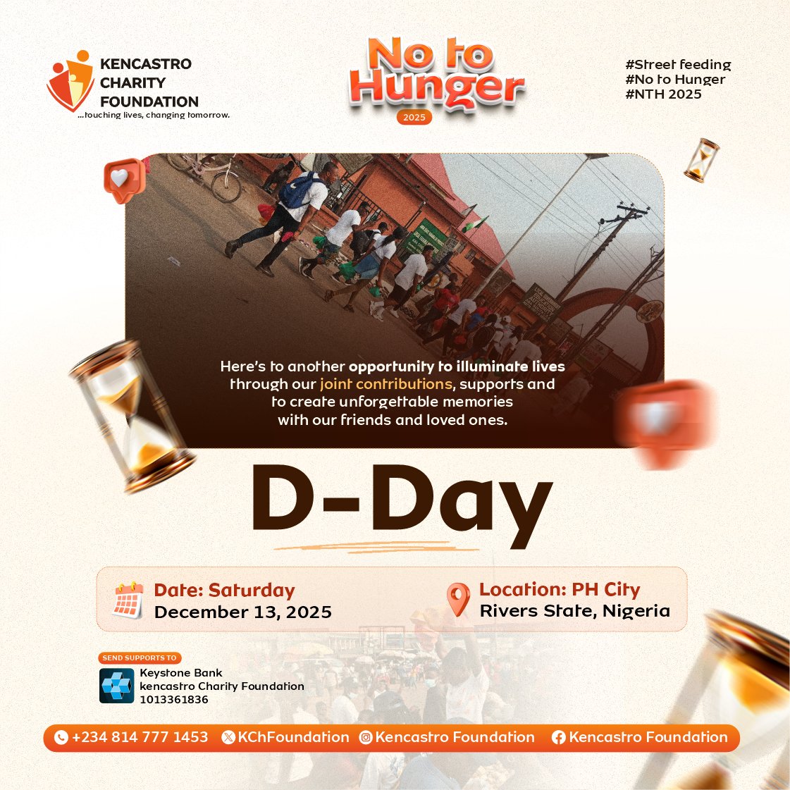 The day is finally here!
Today, we serve, we laugh, we connect...because this is what humanity should feel like🥹🧡

Thank you to every volunteer, every giver, every heart that made this possible. 
#KencastroCharityFoundation #NoToHunger #NTH2025 #NTHPortHarcourt #NTHPH