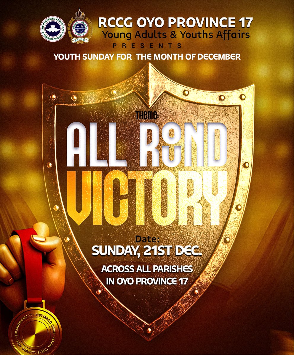 OYO17_YAYA's tweet photo. DECEMBER YAYA SUNDAY
Join us in all our parishes across OYO PROVINCE 17 this third Sunday, 21st of December to learn the ways in which we can enforce our ALL-ROUND VICTORY REALITY.
#OYO17YAYA #LightImpact #YOUTHSUNDAY #LIGHTIMPACT #THEGODOFALLFLESH #HGC https://t.co/NDraRFuSrt