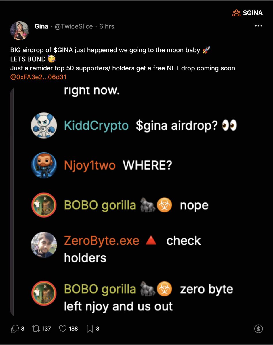 Big $GINA airdrop happened on stream today 🥳 V2 Beta popping off 🔥
The $ARENA community is honestly the best and most supportive I have ever encountered and will forever be my family. I truly love you all and I appreciate the support the community has given me ❤️ <a href="/TheArena/">The Arena ⚔️</a>  my