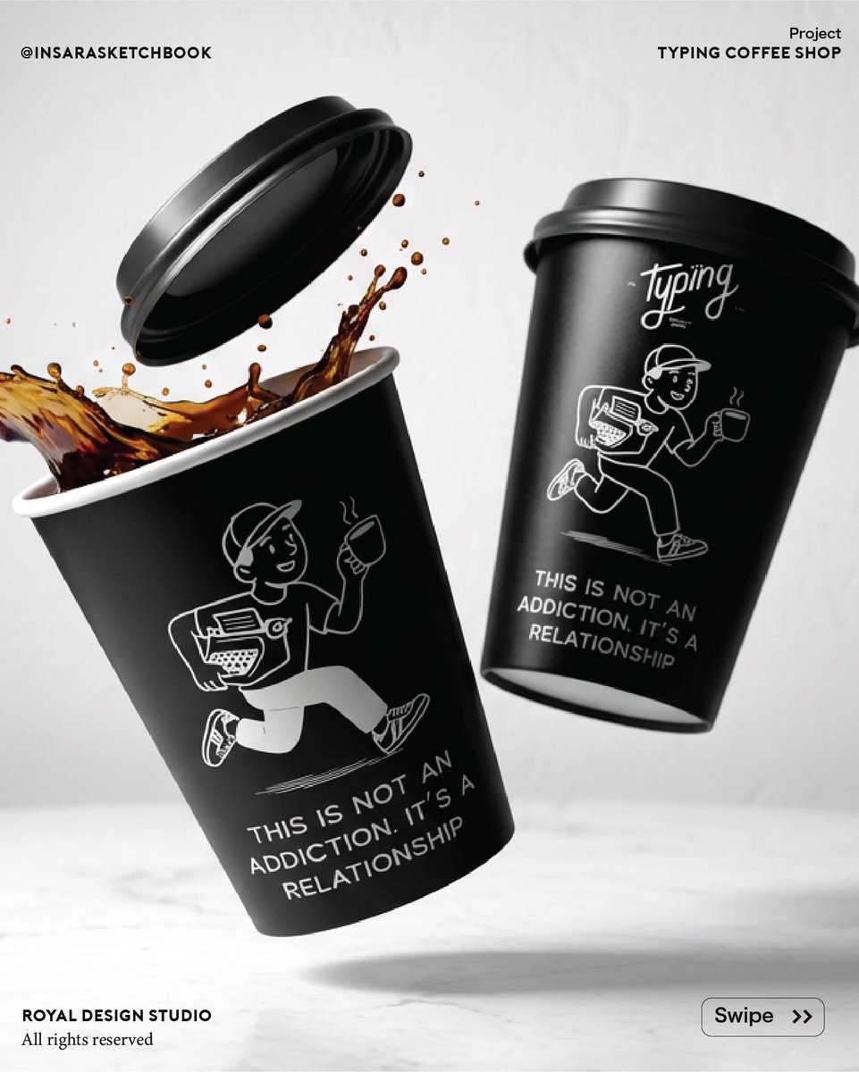 Royaldstudio's tweet image. Brand identity design for Typing Specialty Coffee, a contemporary coffee brand based in Abu Dhabi, UAE. 
The project explores typography, illustration, packaging, and visual storytelling to create an emotional, conversation-driven brand experience.