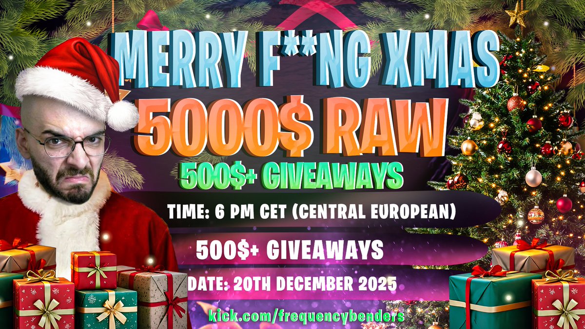 Frequencybendrs's tweet image. 🎅🎄 MERRY F**ING XMAS EVENT 🎄🎅
💸 $500+ FREE GIVEAWAYS
🚀 BALANCES DOUBLED EVERYWHERE
❄️ CHAOS &amp;amp; XMAS ENERGY
🫵JOIN LIVE HERE: kick.com/frequencybende…

🎁 100$ SOLANA GIVEAWAY 🎁
➡️ Like &amp;amp; Retweet
➡️ Follow @FrequencyBendrs
➡️ Tag 1 Friend
⏰ Ends December 20th
*Prize split to…