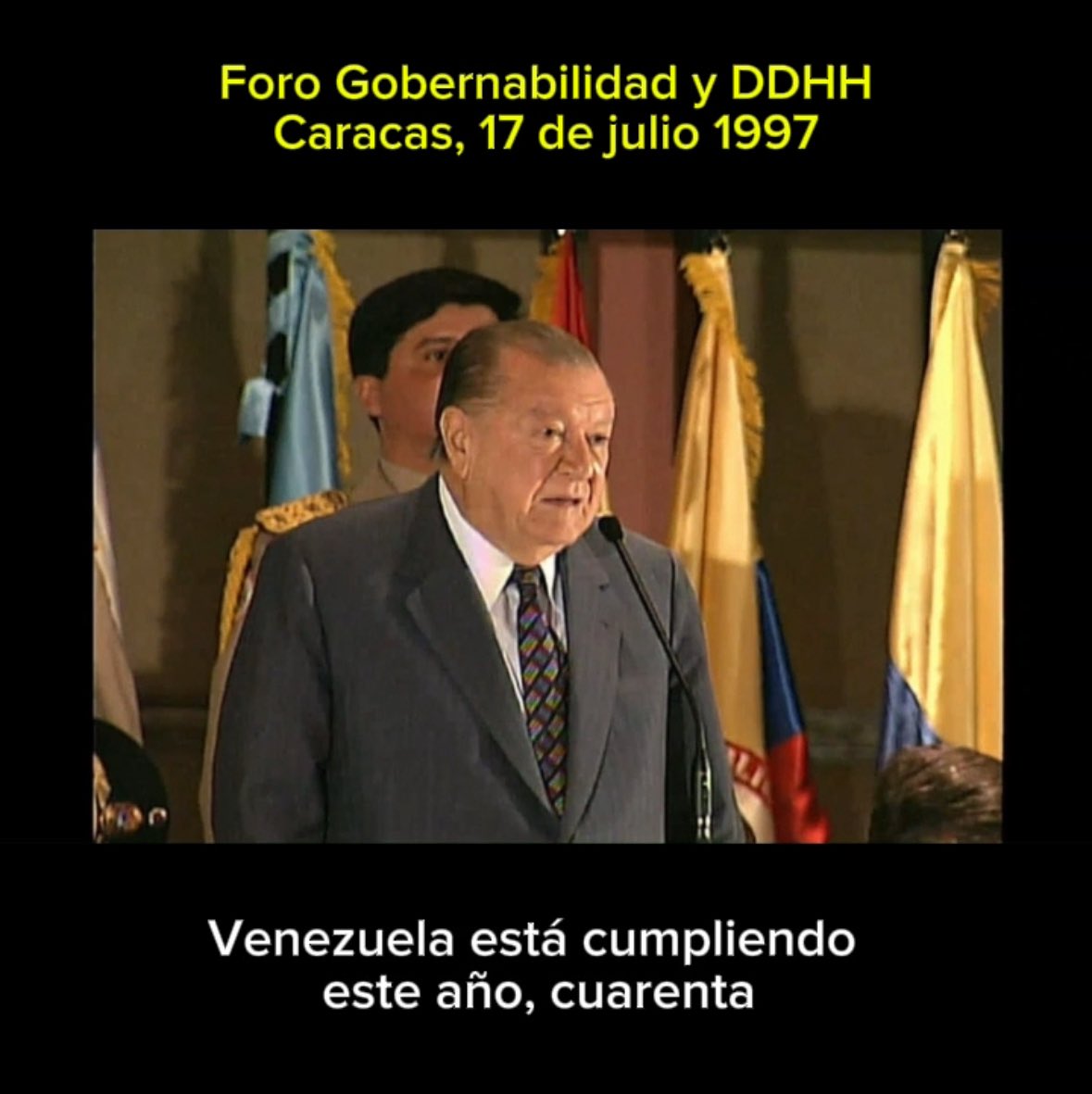 En el Foro sobre Gobernabilidad Democrática y #DDHH, preparatorio de la VII Cumbre Iberoamericana en 1997, #RafaelCaldera llamó a debatir aciertos y fallas de 40 años de democracia venezolana, ante las críticas al sistema desde los medios de comunicación:

youtu.be/JQxcIjEQGMY?si…