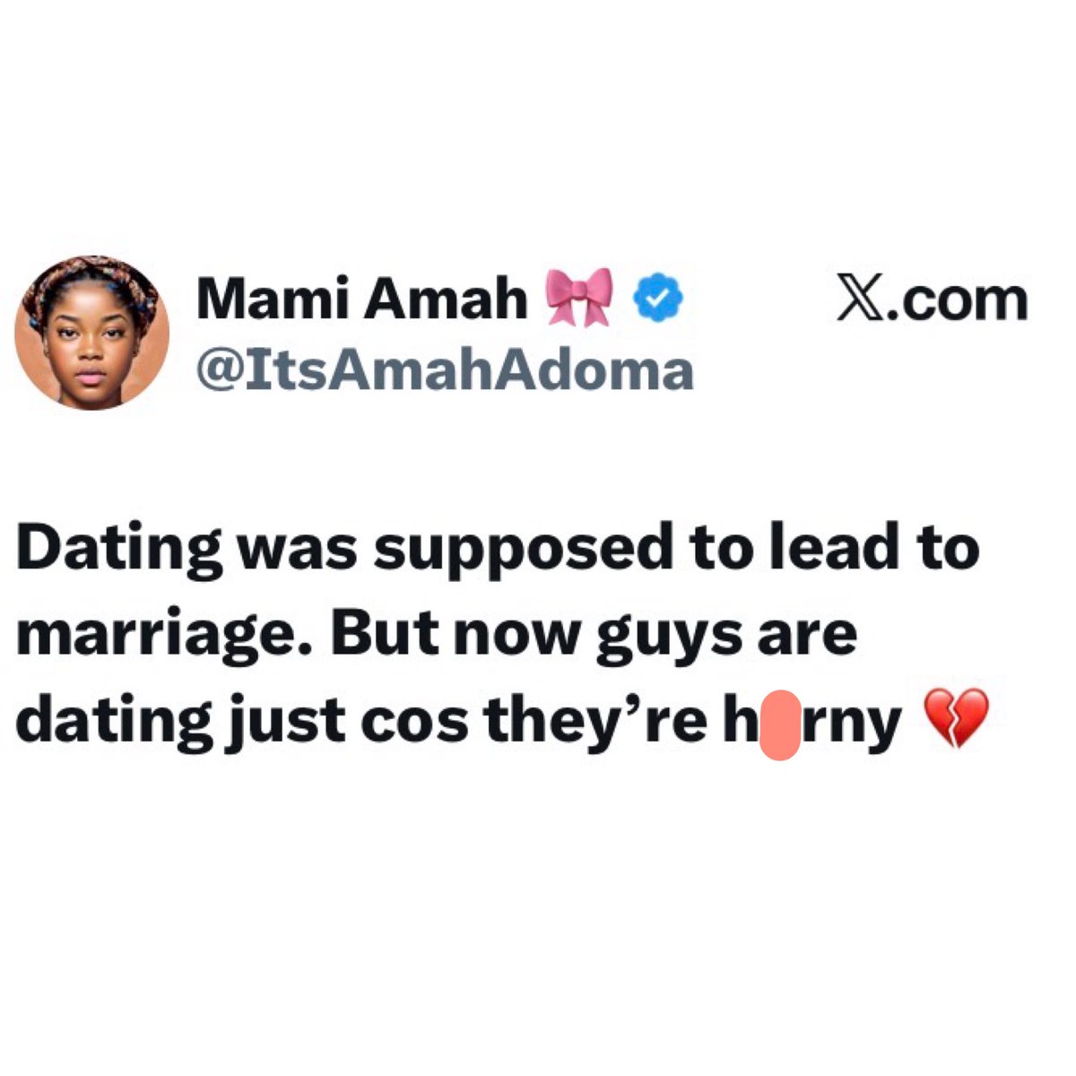 instablog9ja's tweet photo. Lady sparks debate as she says dating used to lead to marriage, but now it’s just about pleasure😟 https://t.co/ab5uVlROHk