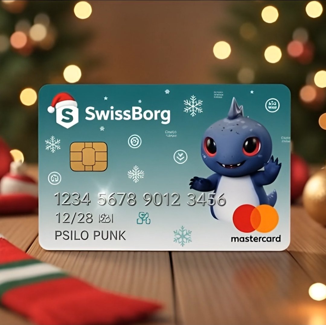 Psilo_PUNK's tweet image. Ho ho ho! 🎄 My festive take on the SwissBorg x Mastercard card with XBorg’s Chomp mascot leading a snowy blockchain adventure!
Imagine swiping through Web3 wonders this Christmas! Who's ready to level up their holiday spends? ❄️💳 #SwissBorg #Chomp #CryptoCardContest