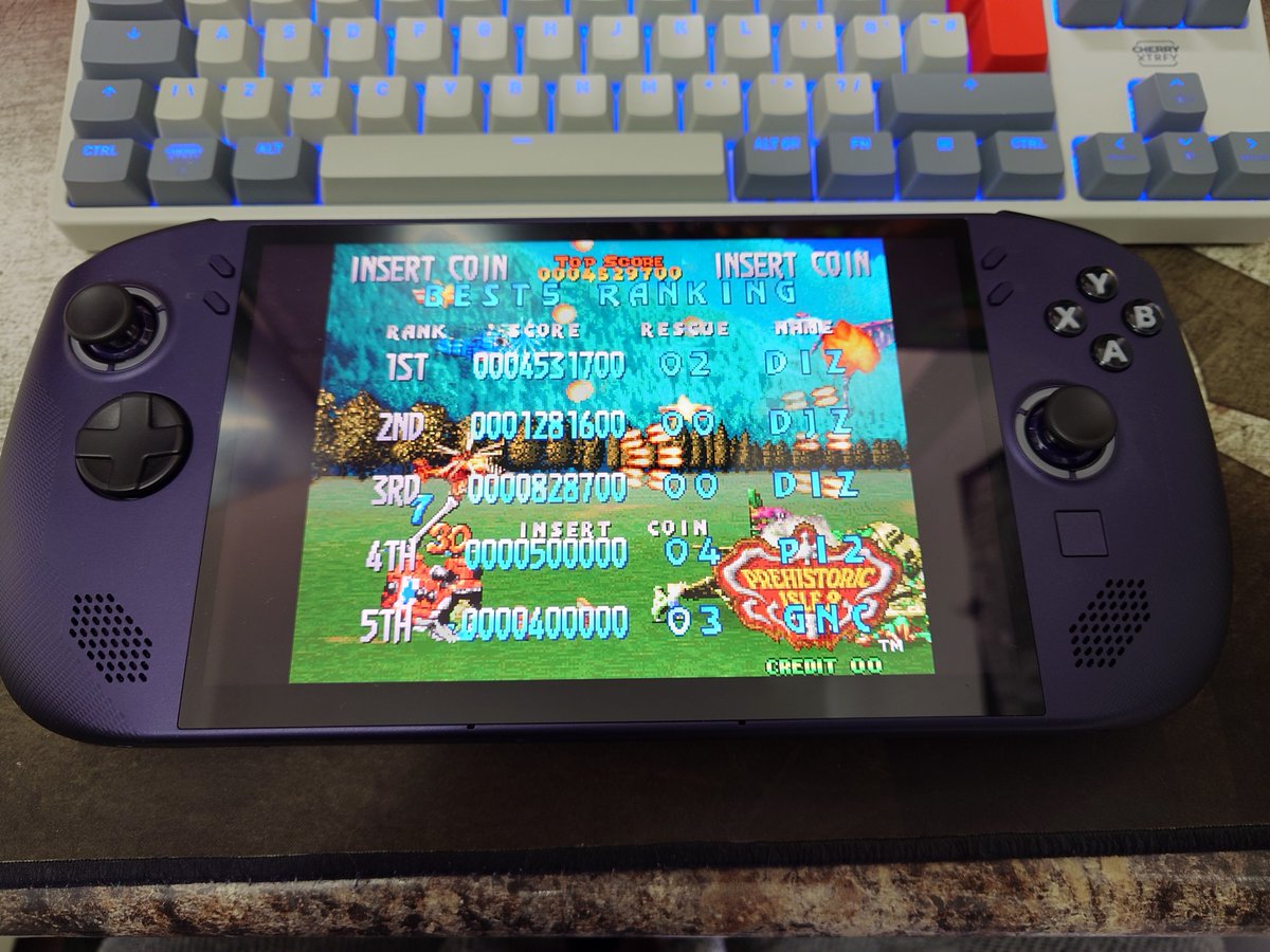 #10pscore Scored 4531700. I bought myself a new toy to play retro/more modern PC games while sat on the sofa In this case sat in the car waiting for my daughter to finish drama.
This is a really nice feeling game &amp; the power ups are fun with my fav is cooking dinos with napalm.