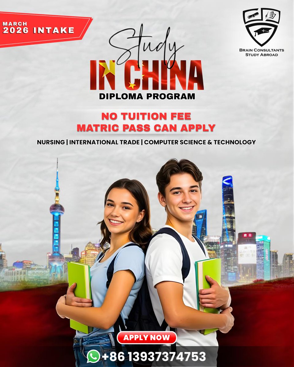 brainedu9's tweet photo. Study in China Diploma Programs with NO TUITION FEE — a golden opportunity for Matric Pass students! https://t.co/Pd0qJz2Elg