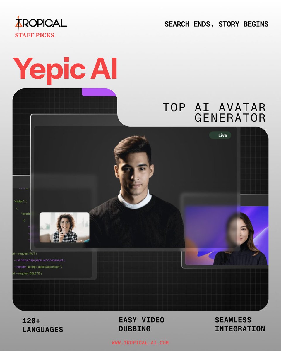 tropical_ai's tweet photo. One of the top AI tools for avatar generation, @YepicAIOfficial by @aaronjonesbiz  and Yannis Kazantzidis

There is a right tool for all, and you shall find it on Tropical 

#foundontropical #avatargeneration #ai #aitool #toptools #AIavatar #yepicAI https://t.co/mwu9yL7YfE