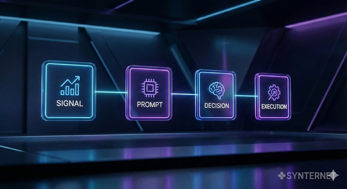 Trading agent flows?
How does an AI agent actually go from data to a real trade?

Here is the flow we use at Synternet. 

Clear, simple, and grounded in trading.